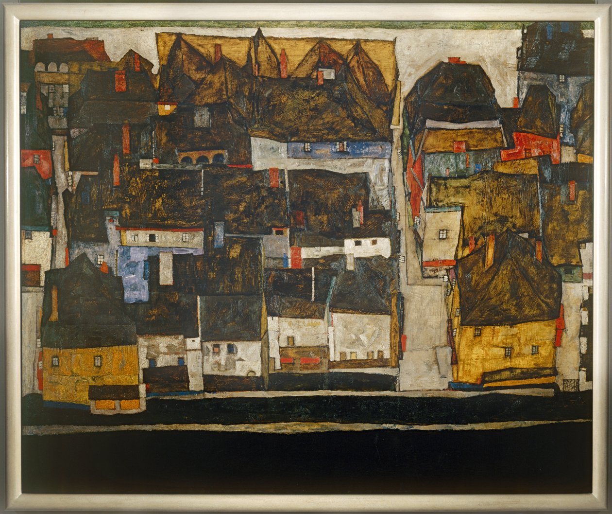 Krumlov y el Moldava - Krumlov en el río Moldava ... (óleo sobre lienzo) de Egon Schiele