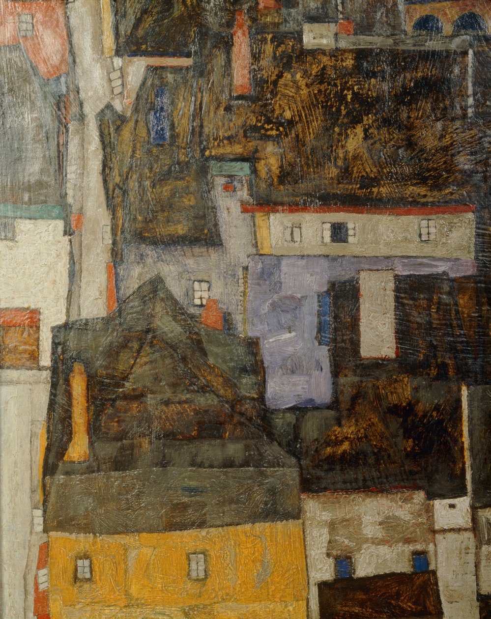 Krumau y der Moldau Krumau en el río Moldava, República Checa ... (óleo sobre lienzo) de Egon Schiele