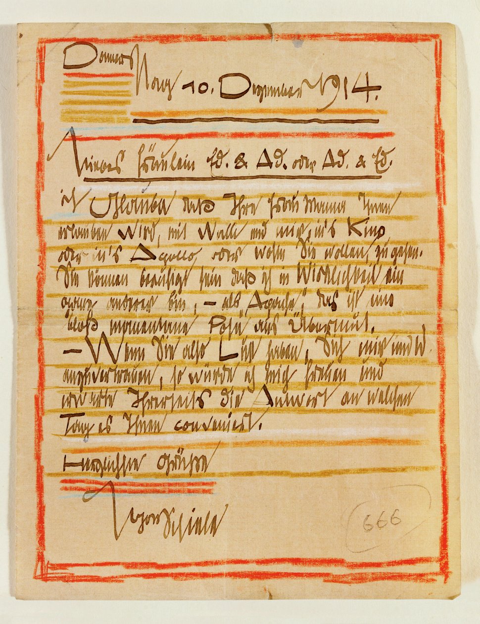 Carta artística de Egon Schiele a las hermanas Edith y Adele Harms fechada el 10 ... (tinta, lápices de colores) de Egon Schiele