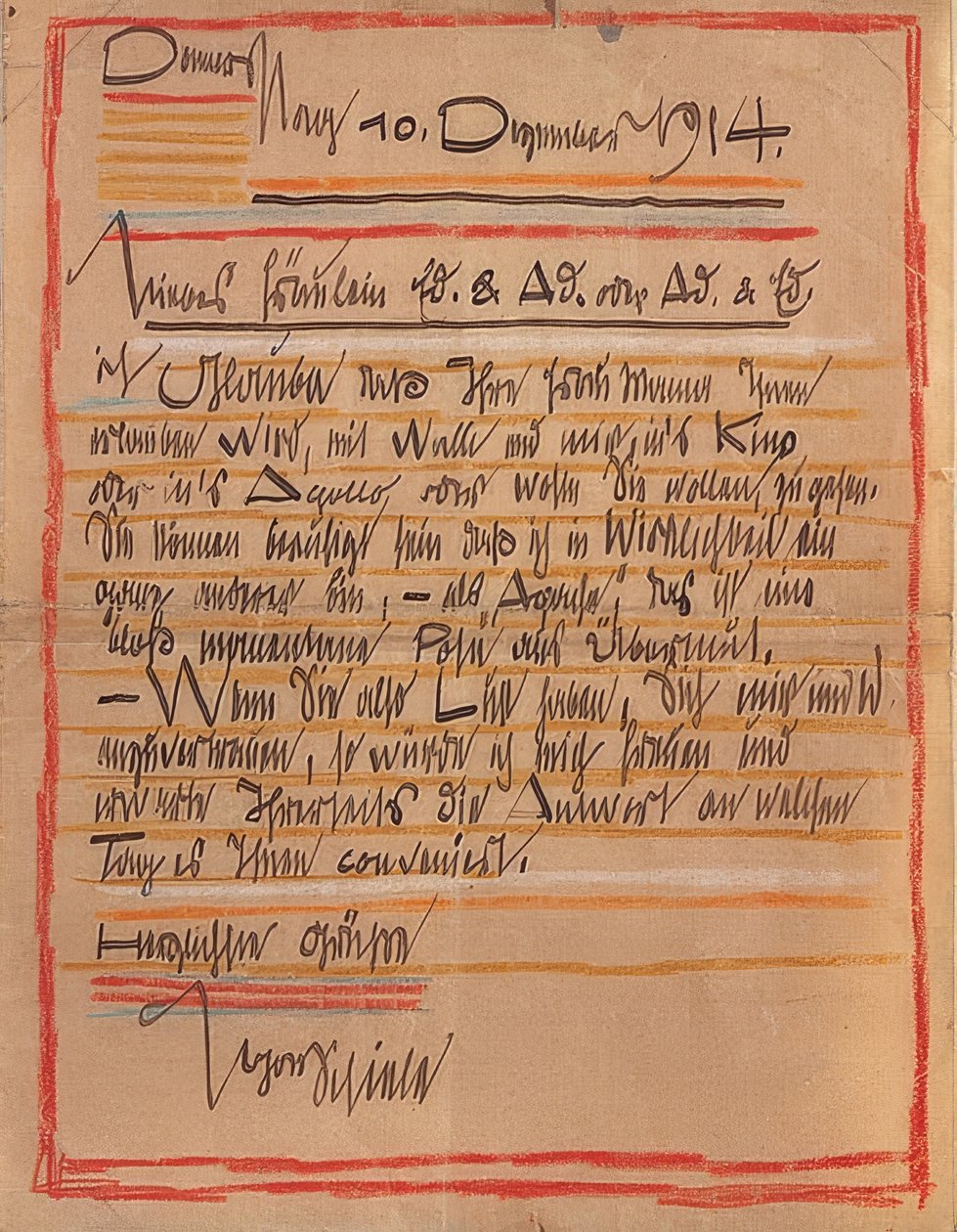 Carta artística de Egon Schiele a las hermanas Edith y Adele Harms del 10 de diciembre de 1914 de Egon Schiele