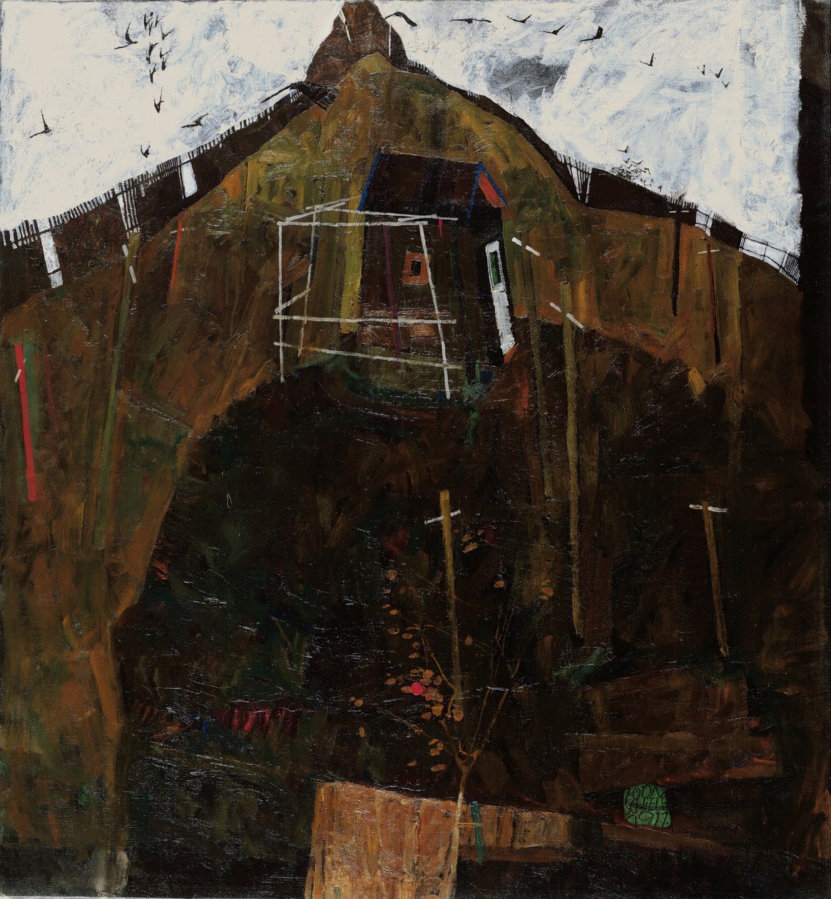 Paisaje con un cuervo de Egon Schiele