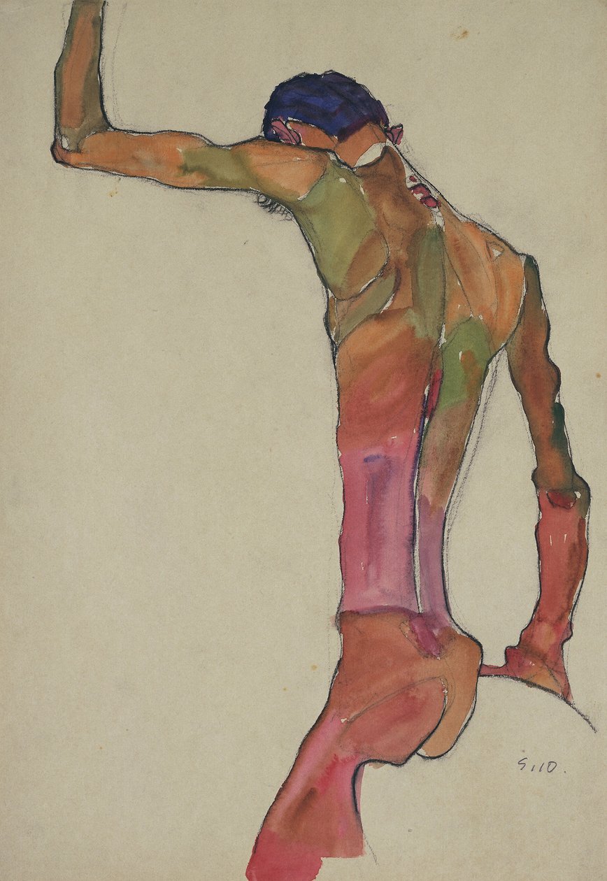 Desnudo masculino con brazo levantado de Egon Schiele