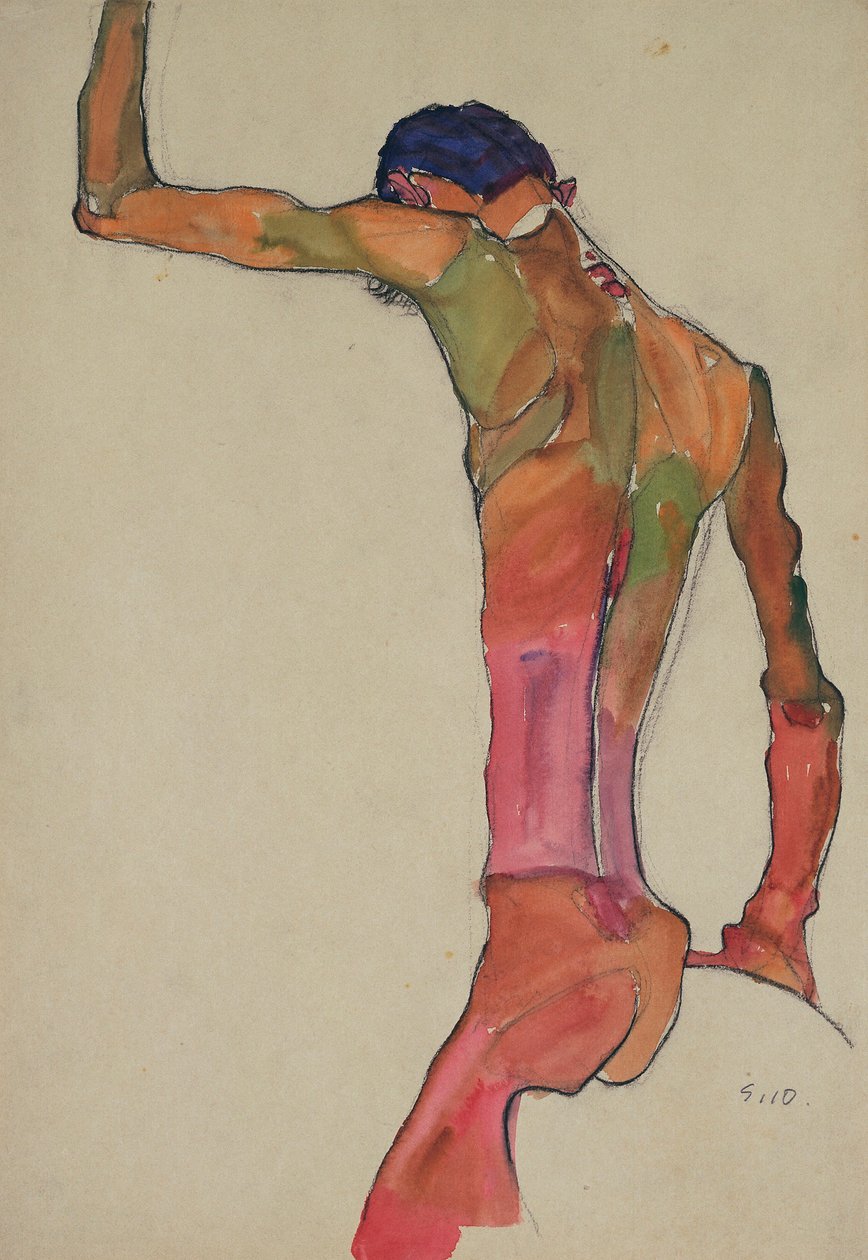 Desnudo masculino con el brazo levantado de Egon Schiele