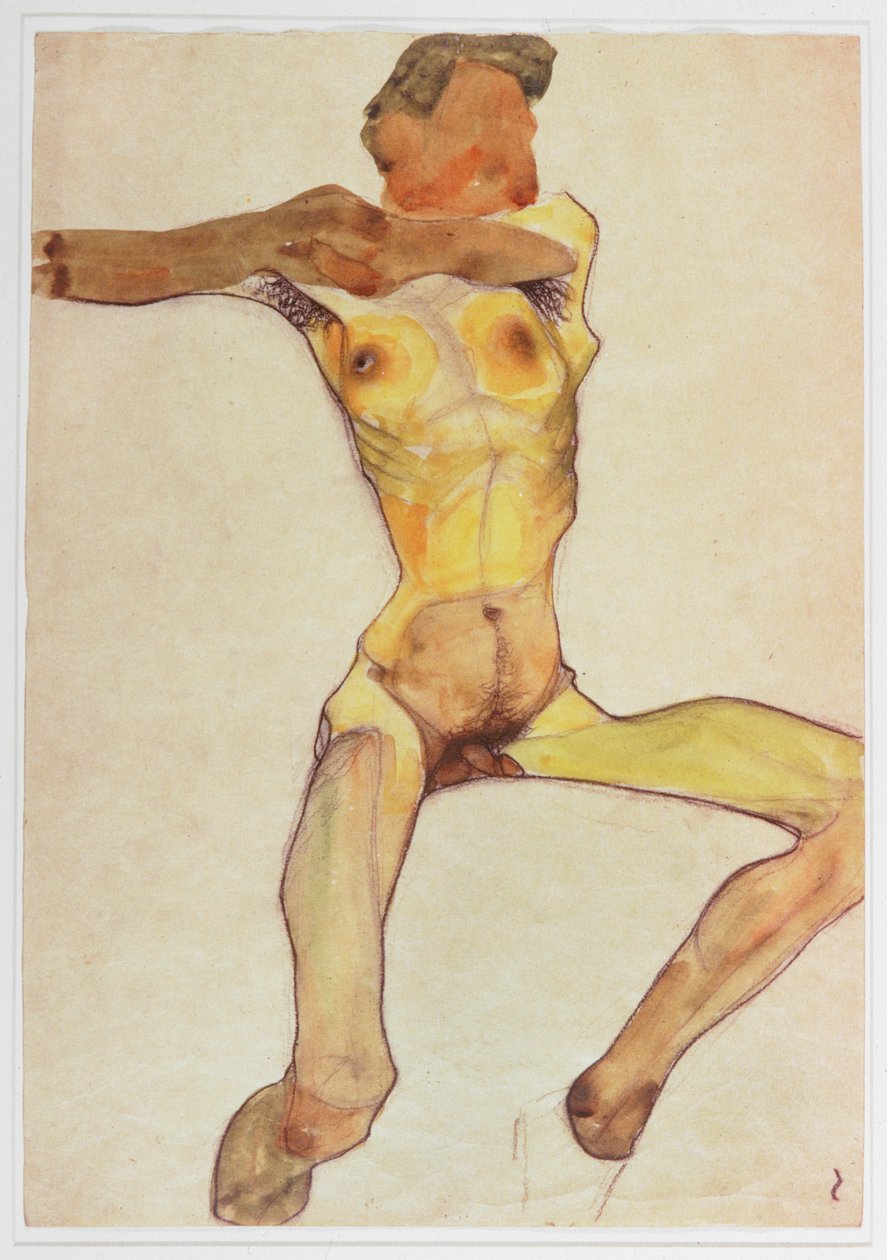 Desnudo masculino, amarillo (acuarela y carboncillo) de Egon Schiele