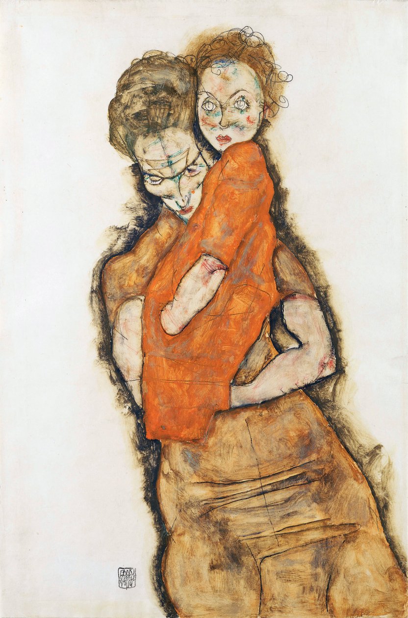 Madre e hijo - Schiele, Egon (1890-1918) - 1914 - Gouache sobre papel, Tiza negra - 48,2x31,9 - Museo Leopold, Viena de Egon Schiele