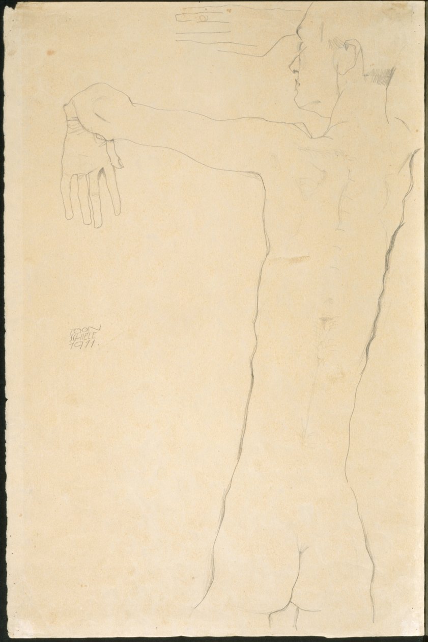 Hombre desnudo con brazos levantados (recto) de Egon Schiele