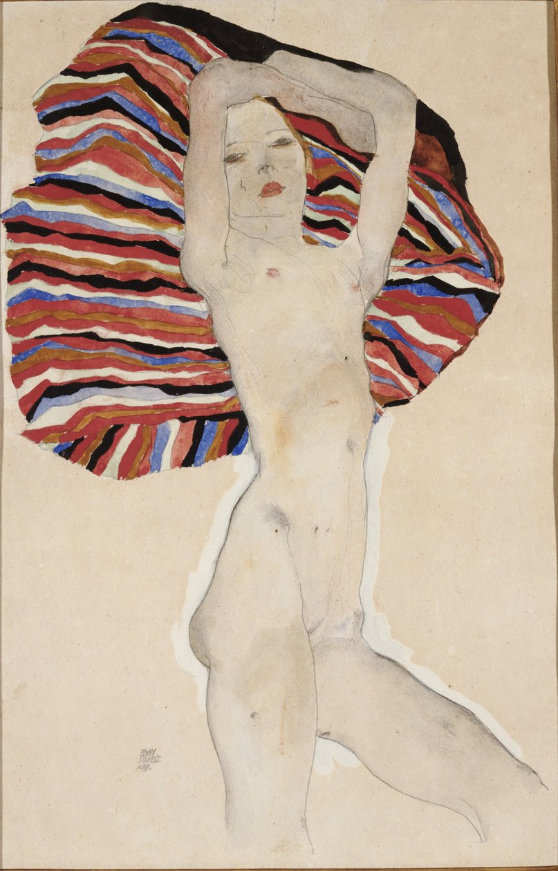 Desnudo contra Material de Colores de Egon Schiele
