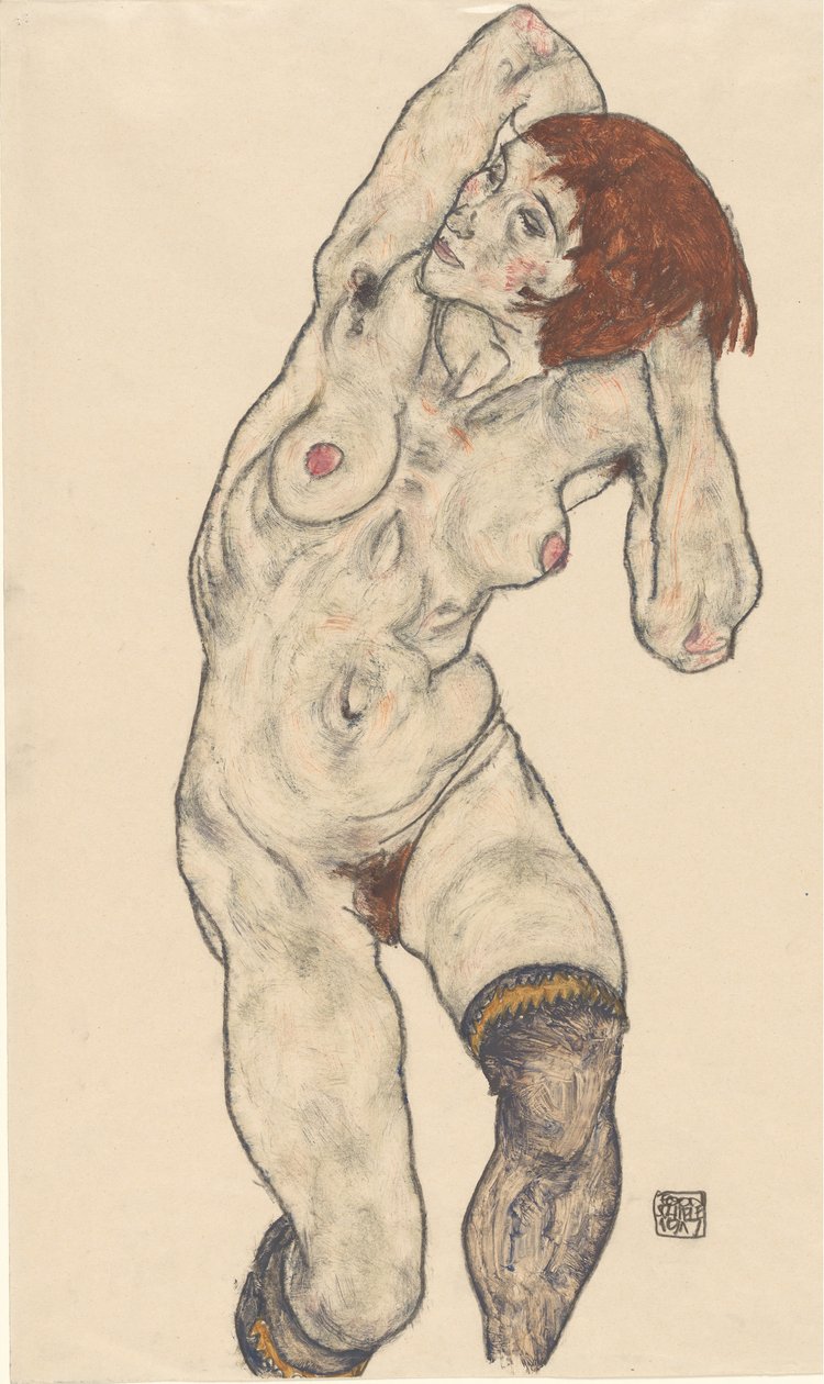 Desnudo con medias negras, 1917 de Egon Schiele