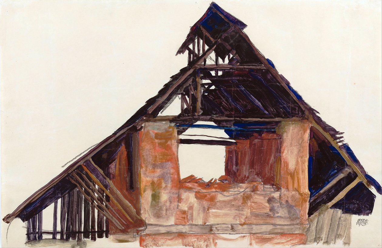 Old Gable (vieux gable) - Schiele, Egon (1890-1918) - 1913 - Gouache sobre papel - 32x48,6 - Museo Leopold, Viena de Egon Schiele