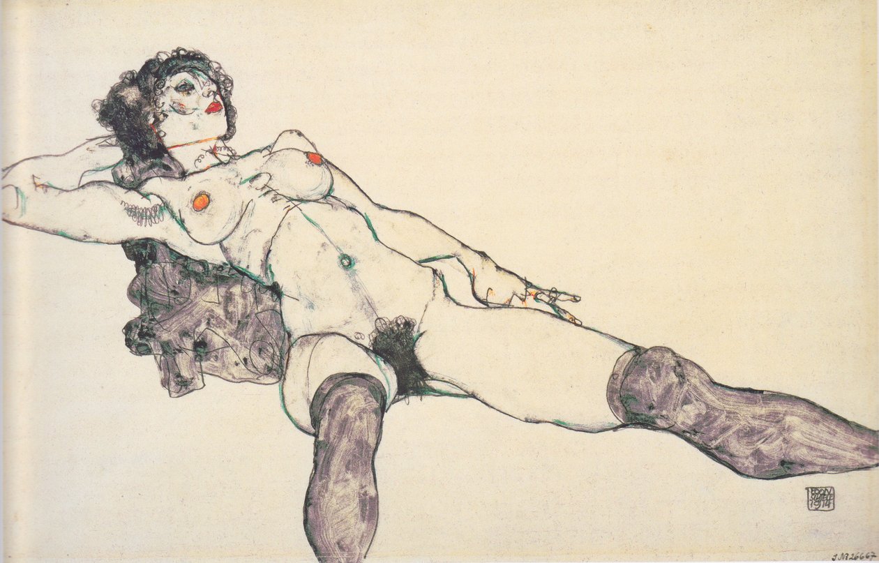 Desnudo femenino reclinado con piernas abiertas de Egon Schiele