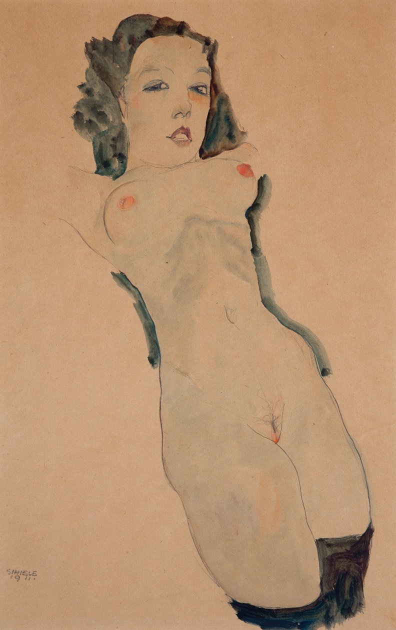 Desnudo reclinado con medias negras de Egon Schiele