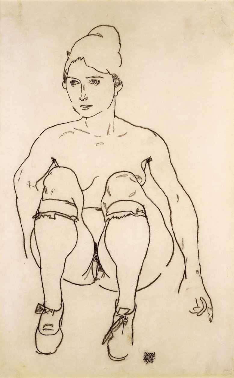 Desnudo sentado con zapatos y medias de Egon Schiele