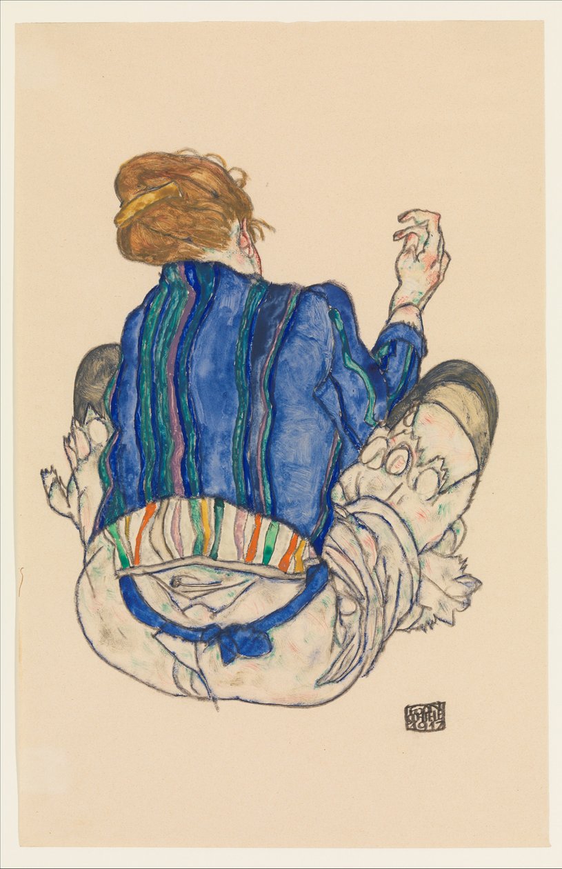 Mujer sentada, vista trasera, 1917 de Egon Schiele