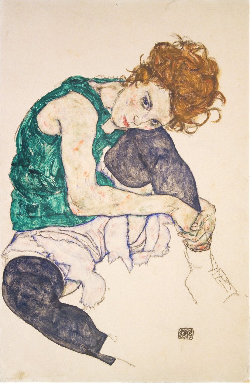 Mujer sentada con las rodillas flexionadas (Adele Herms) de Egon Schiele