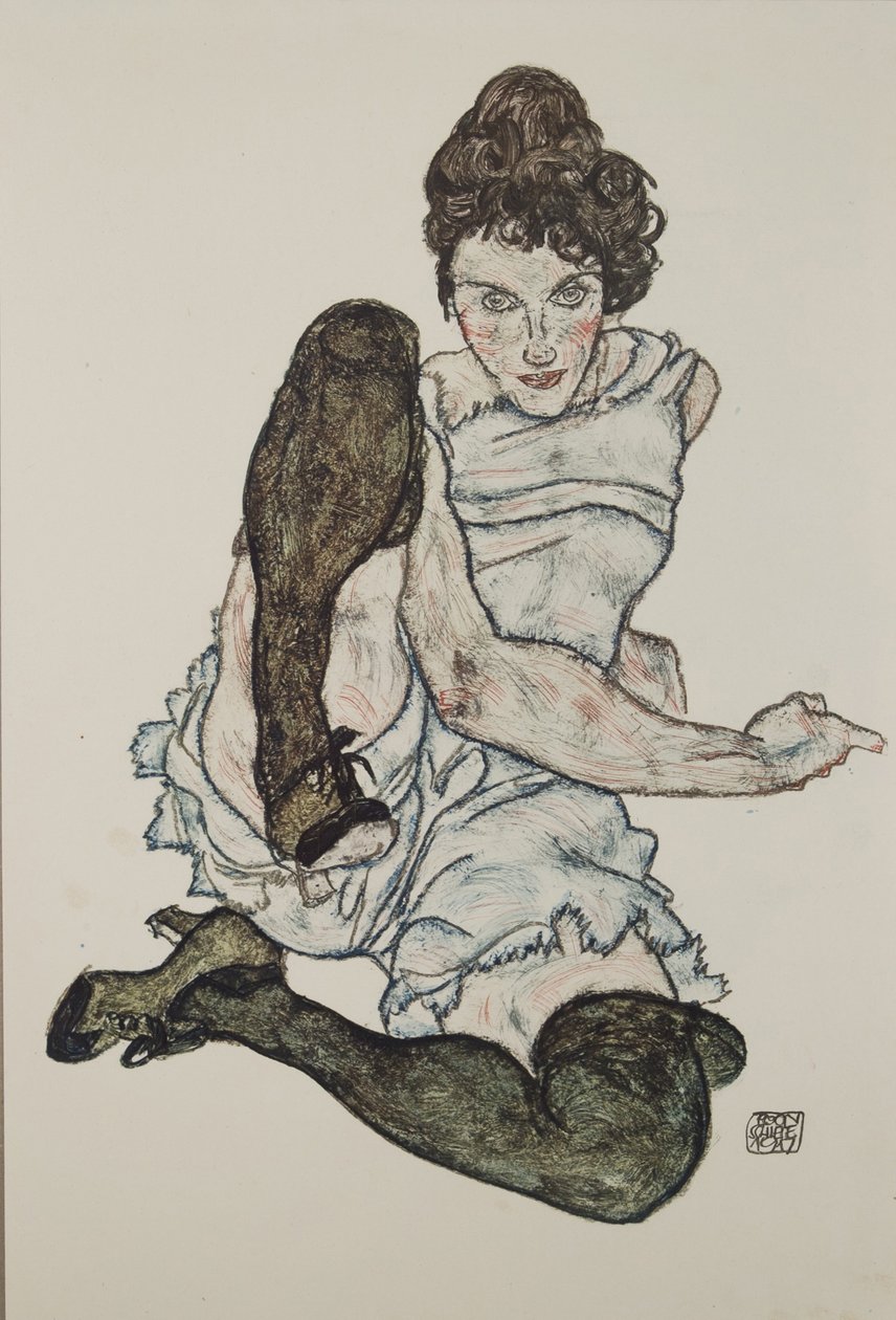 Mujer sentada con las piernas recogidas, 1917 de Egon Schiele