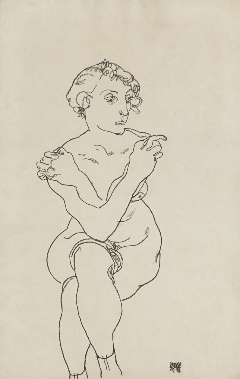 Desnudo femenino sentado, brazos y piernas cruzados, 1918 de Egon Schiele