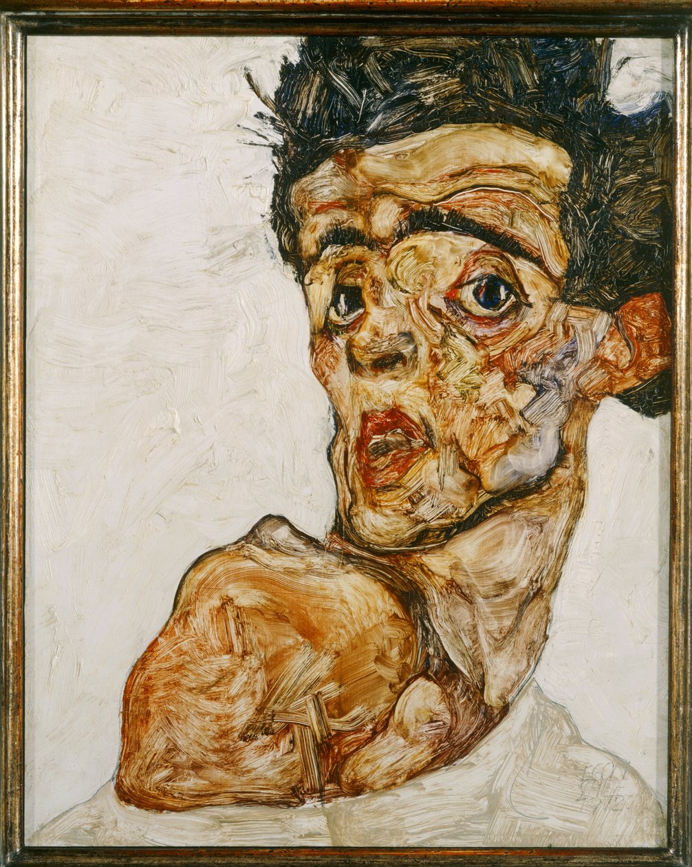 Autorretrato con hombro desnudo levantado de Egon Schiele