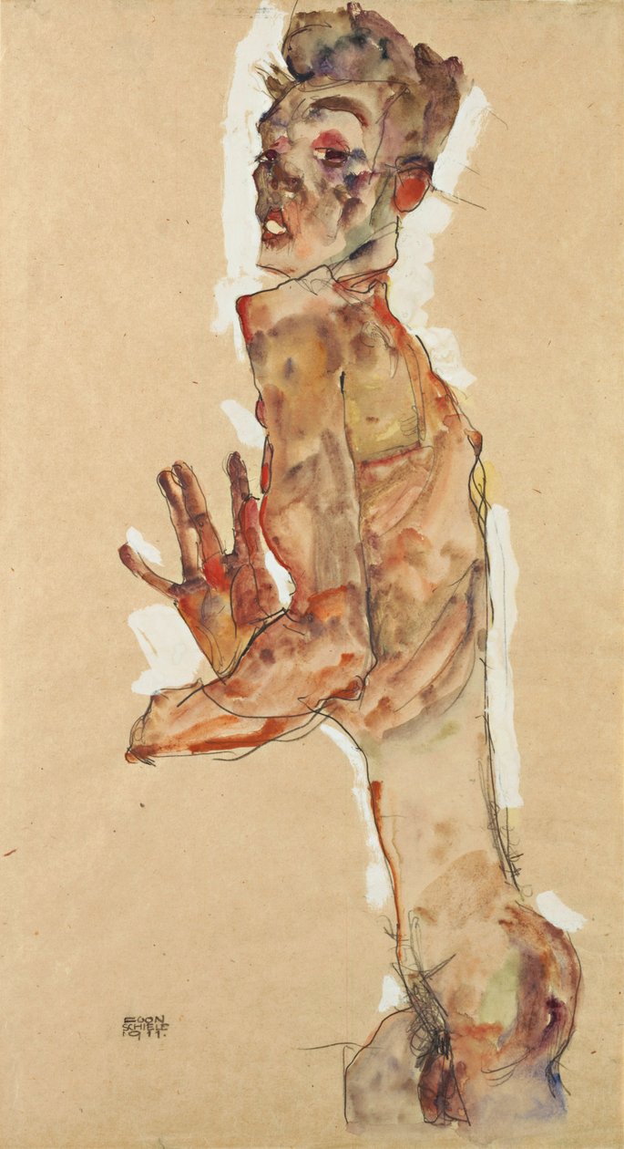 Autorretrato con dedos extendidos de Egon Schiele