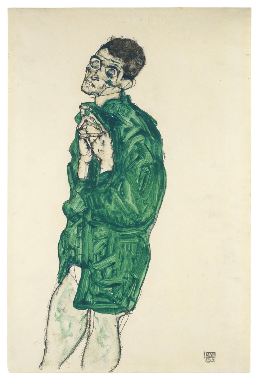 Autorretrato con camisa verde y ojos cerrados, 1914 de Egon Schiele