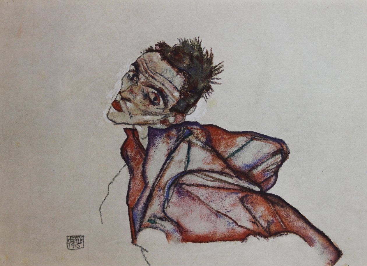 Autorretrato con brazos hacia atrás de Egon Schiele