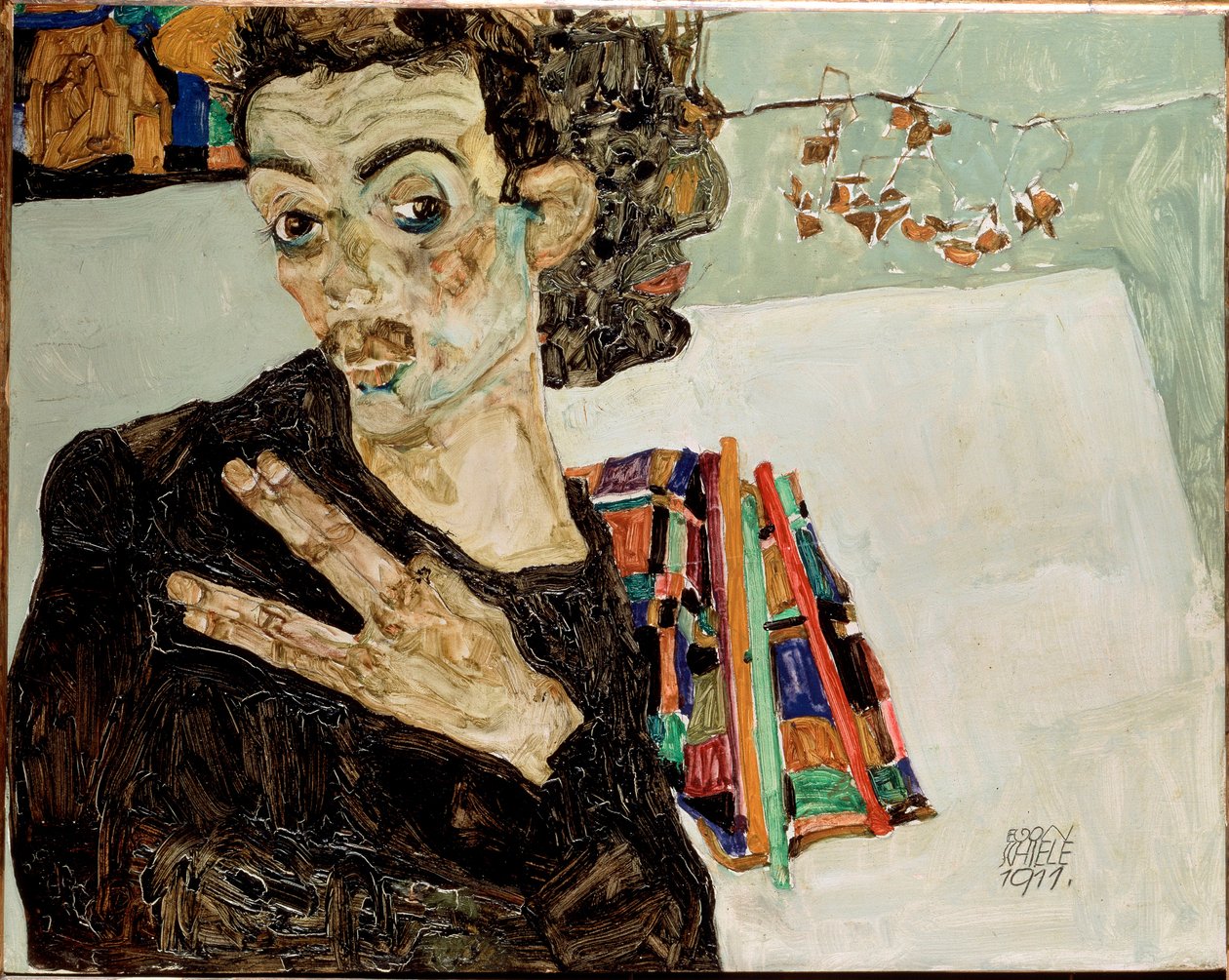 Autorretrato con dedos separados. Pintura de Egon Schiele de Egon Schiele