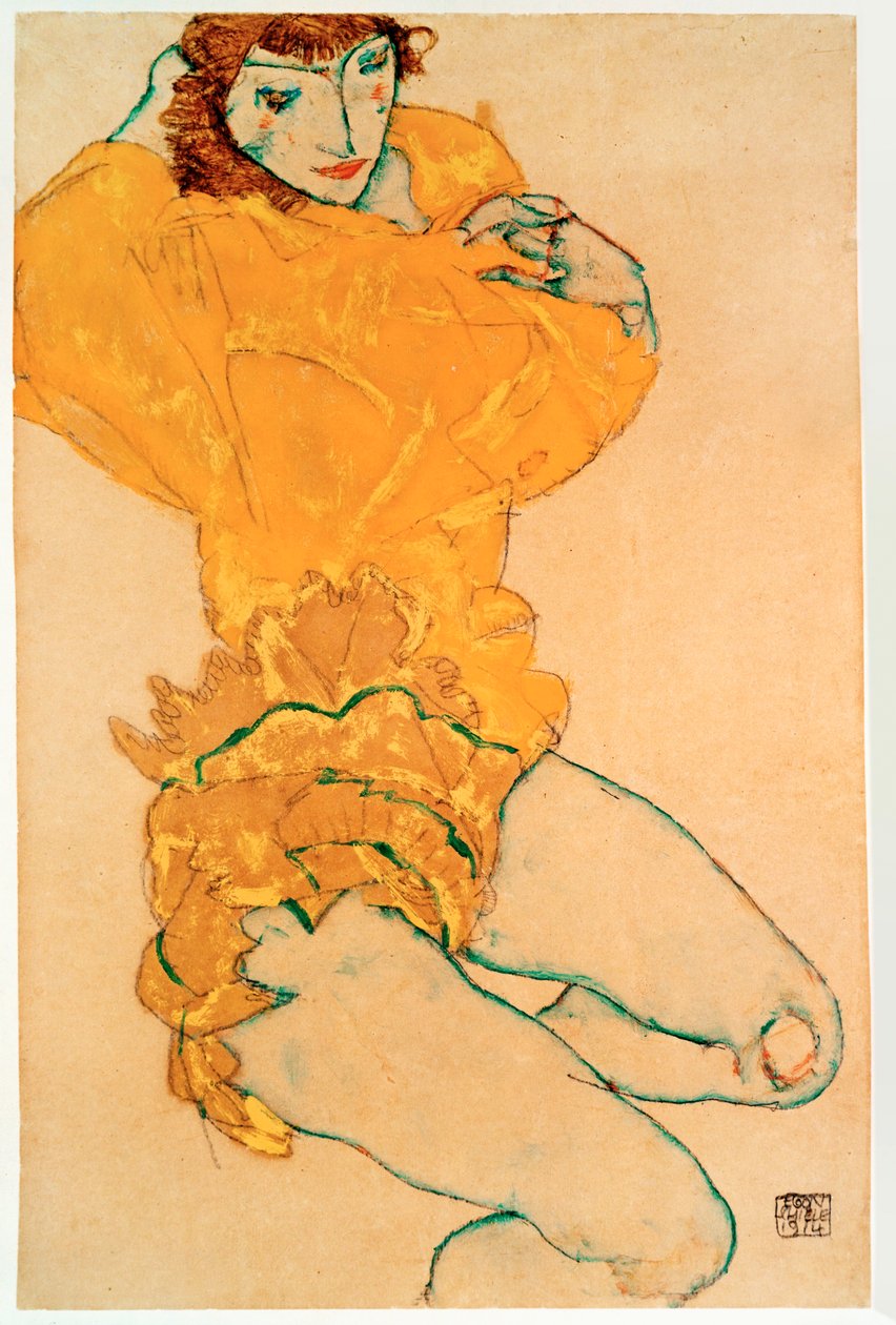 Mujer desnudándose [Woman Undressing] de Egon Schiele