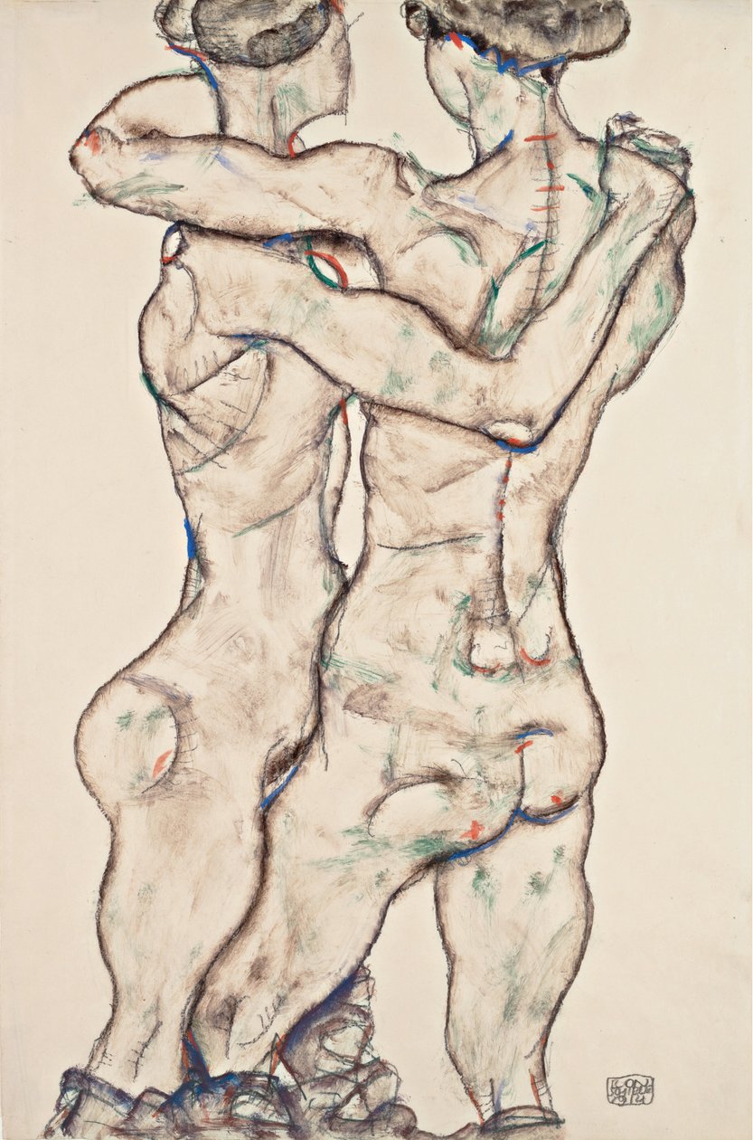 Niñas desnudas abrazándose de Egon Schiele