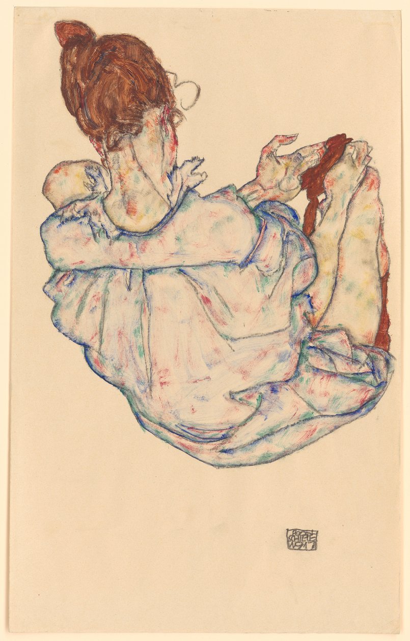 Mujer sentada, vista de espaldas de Egon Schiele