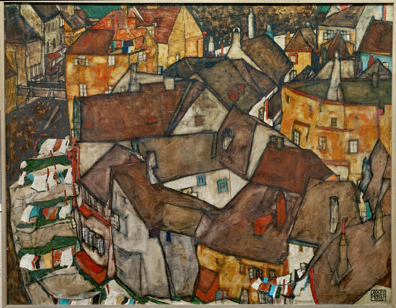 Pequeña ciudad - Krumau en Checoslovaquia (óleo sobre lienzo) de Egon Schiele