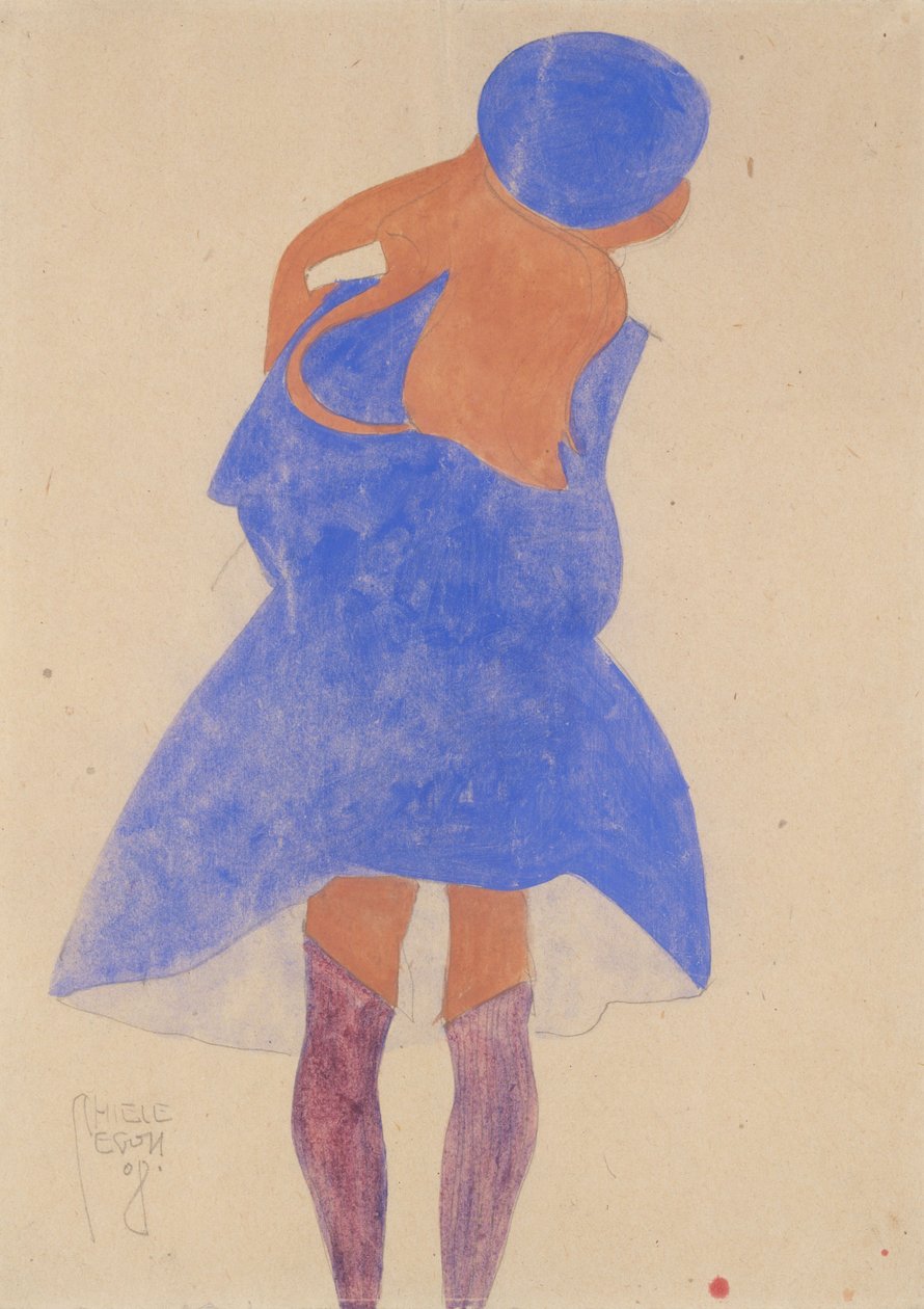 Chica de pie, vista trasera de Egon Schiele