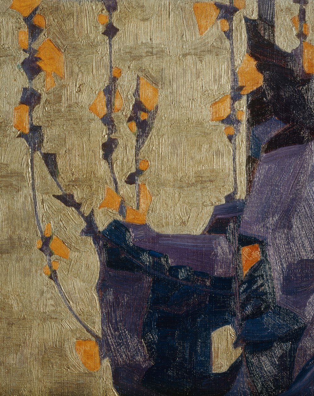 Flor estilizada sobre fondo decorativo ... (bronce) de Egon Schiele