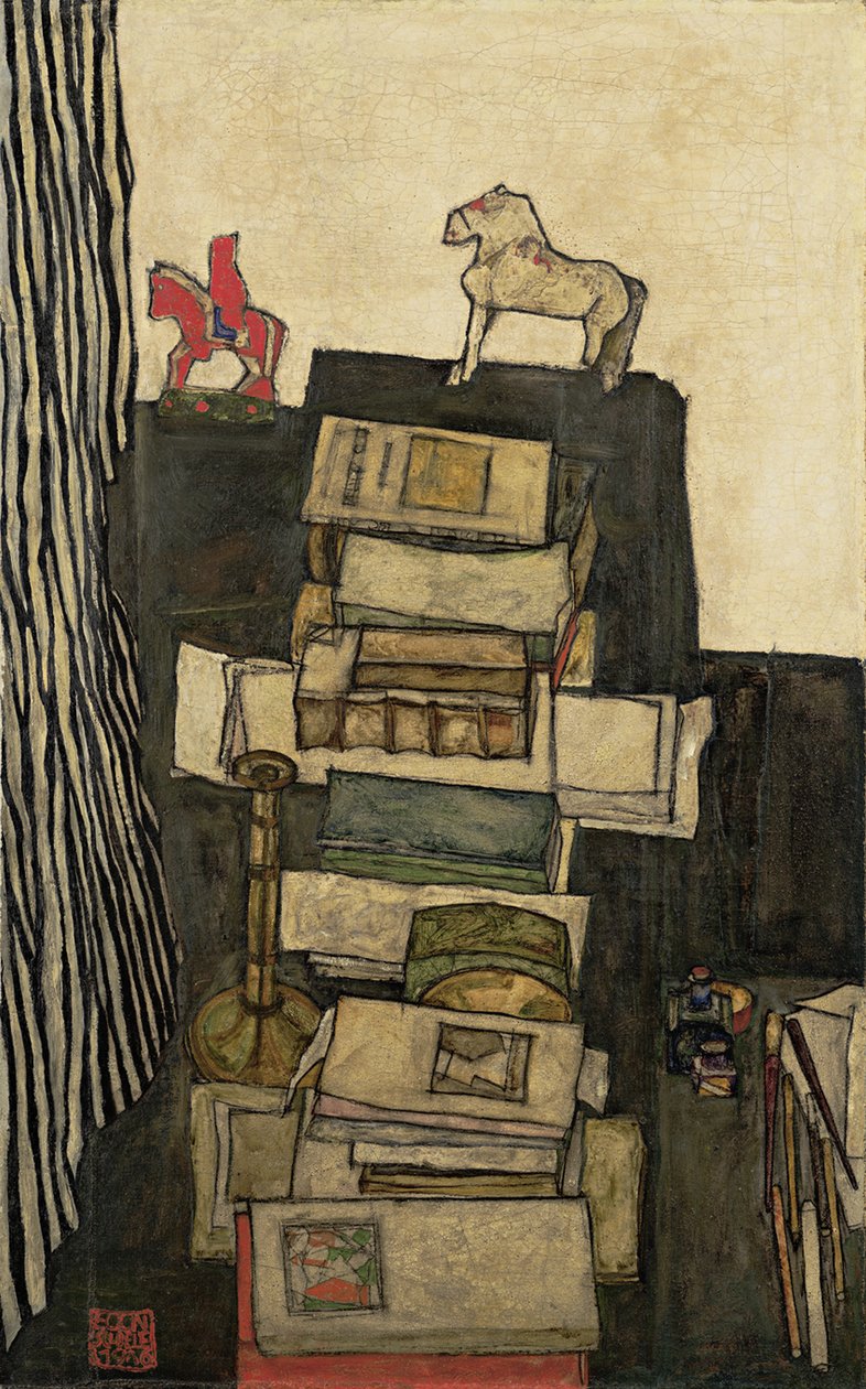 Naturaleza Muerta con Libros, Escritorio de Schiele de Egon Schiele