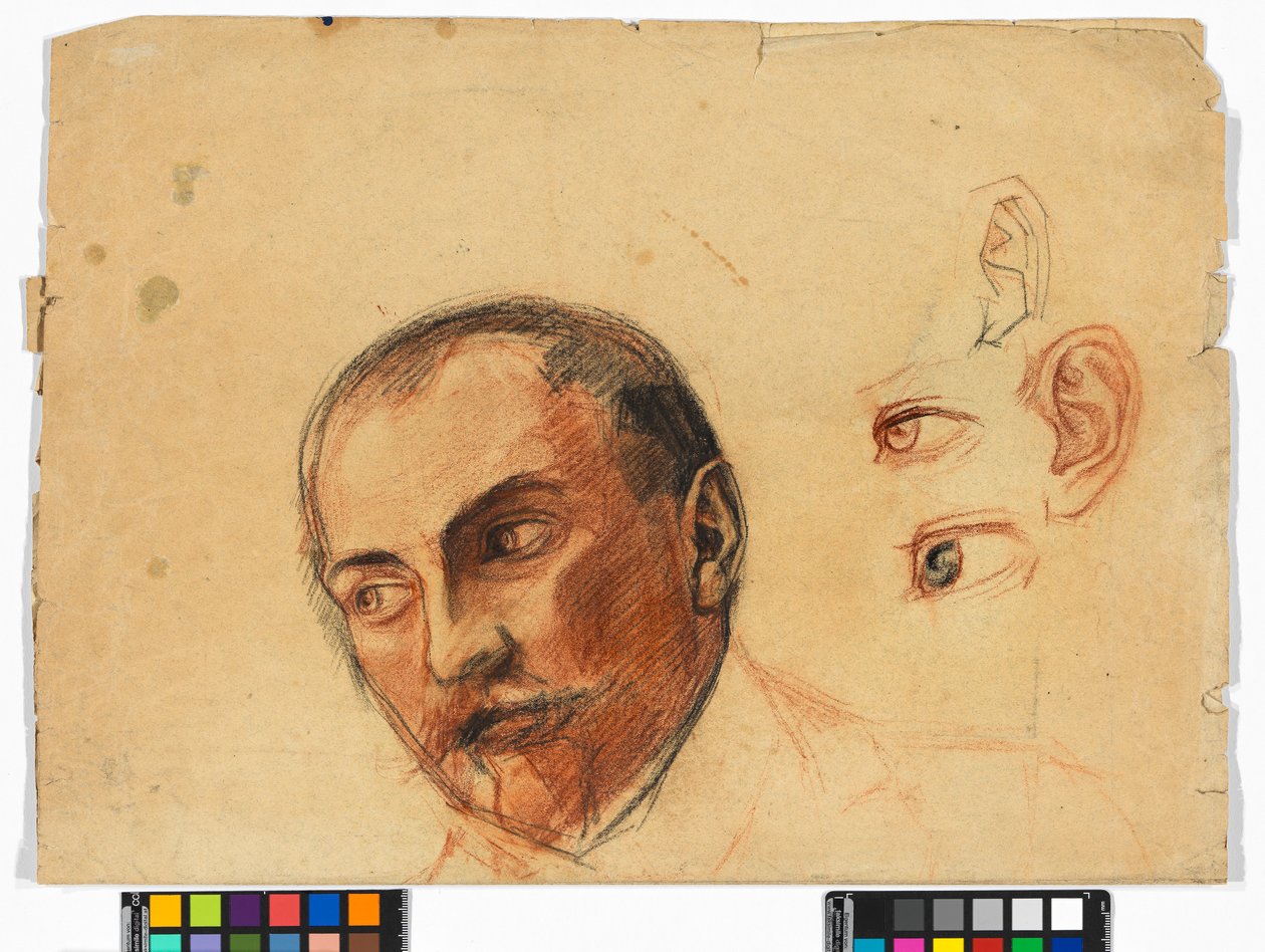 Studienblatt (Kopf, Augen, Ohren) de Egon Schiele