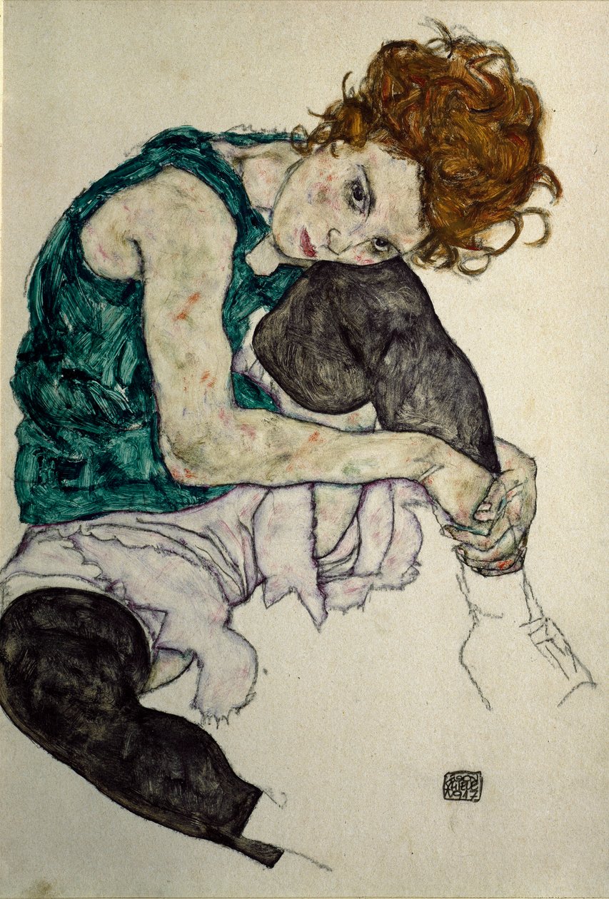 La mujer del artista, c.1917 (gouache, acuarela y lápiz negro sobre papel) de Egon Schiele