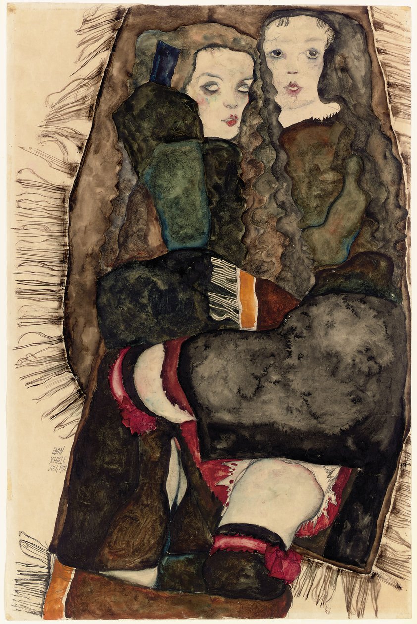 Dos chicas en una manta con flecos, 1911 de Egon Schiele