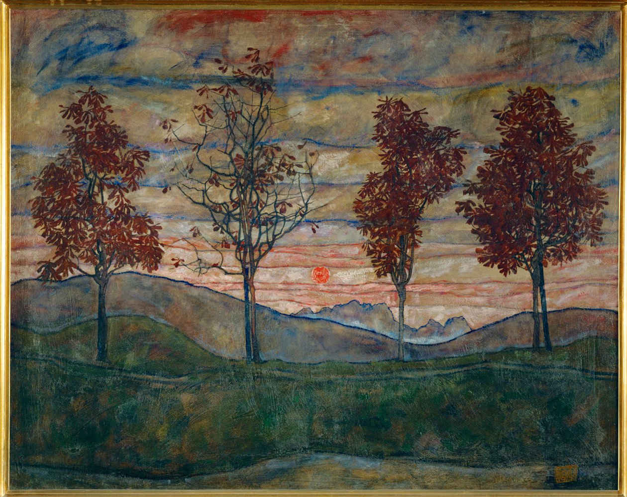 Vier Baeume (óleo sobre lienzo) de Egon Schiele