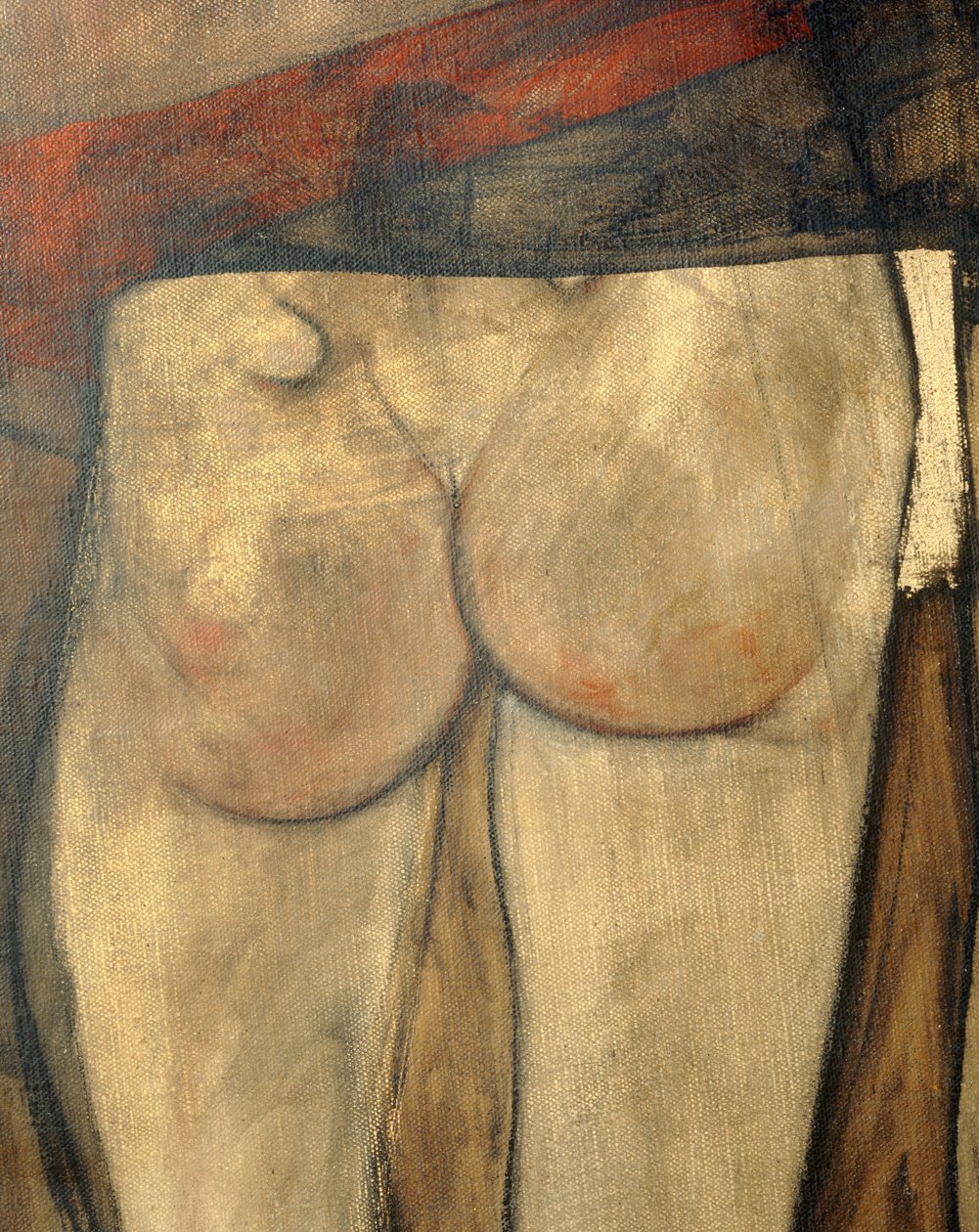 Desnudo femenino con pañuelo al hombro, fragmento ... (óleo sobre lienzo) de Egon Schiele