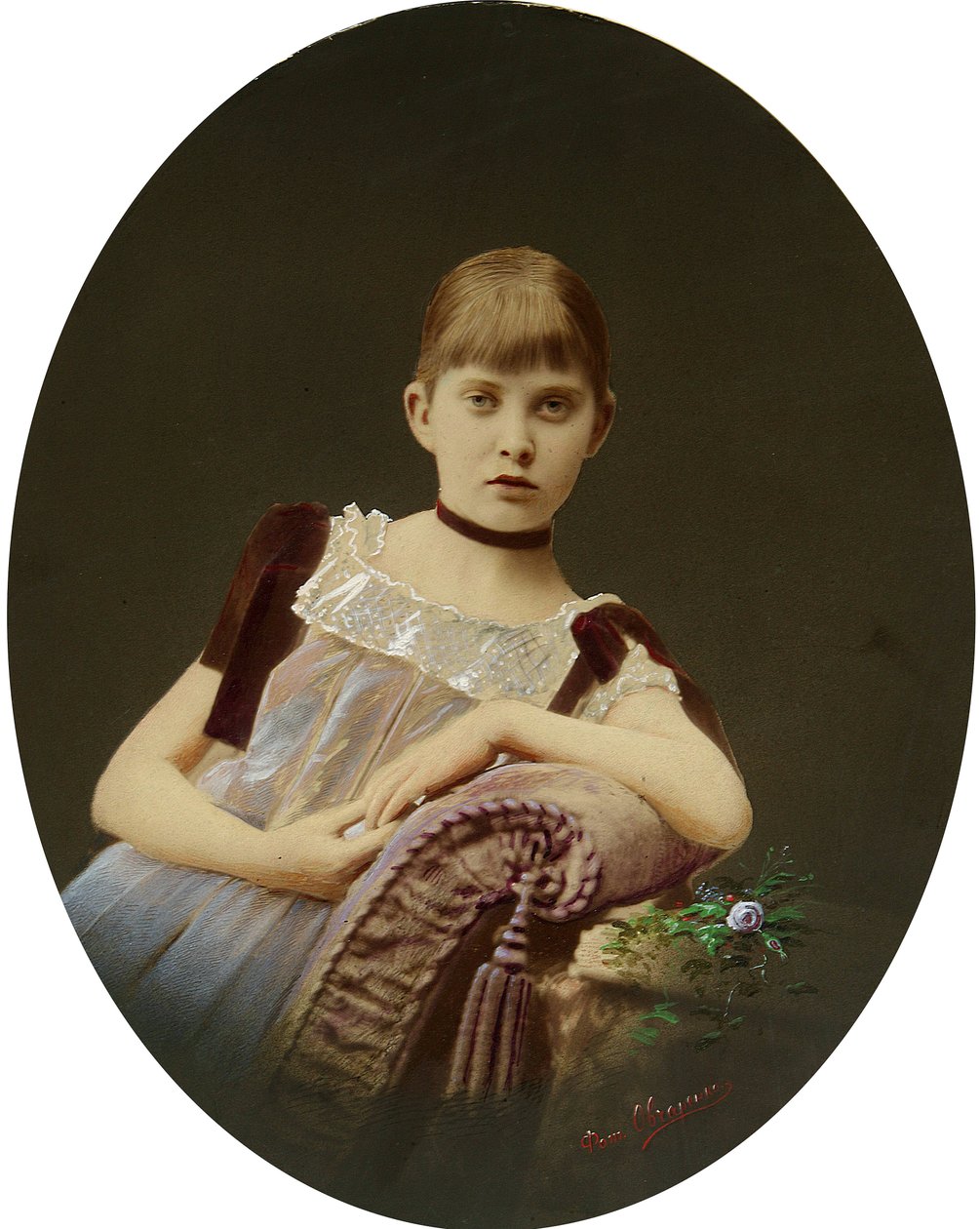 Retrato de una niña. Fotografía en gelatina de plata, gouache de Egor Maximovich Ovcharenko (?-1902) de Egor Maximovich Ovcharenko
