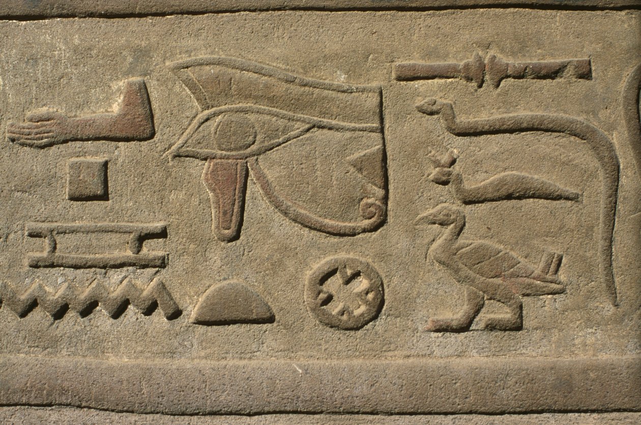 Detalle de un relieve, jeroglíficos de Egyptian
