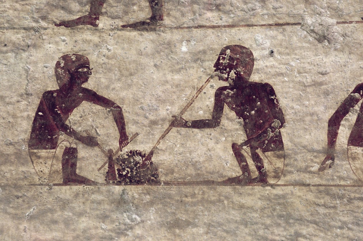Sopladores de Vidrio, (detalle) de una pintura mural de tumba, Egipto, Reino Antiguo a Medio de Egyptian