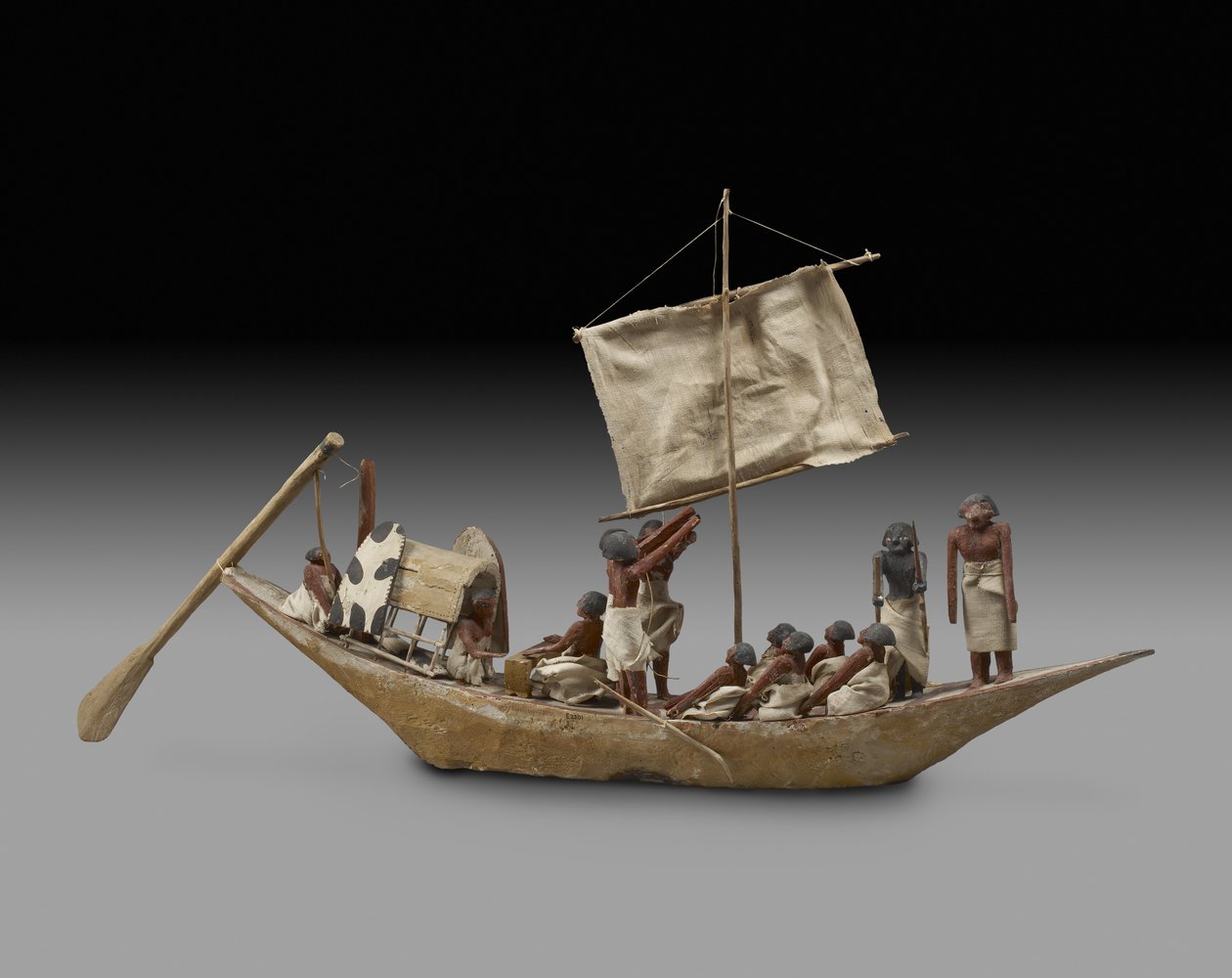 Modelo de barco de guerra con vela, remos y 14 figuras, 9ª-11ª Dinastía (c.2125-1940) de Egyptian