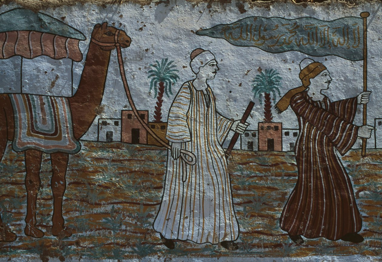 Pared pintada que representa hombres con un camello de Egyptian