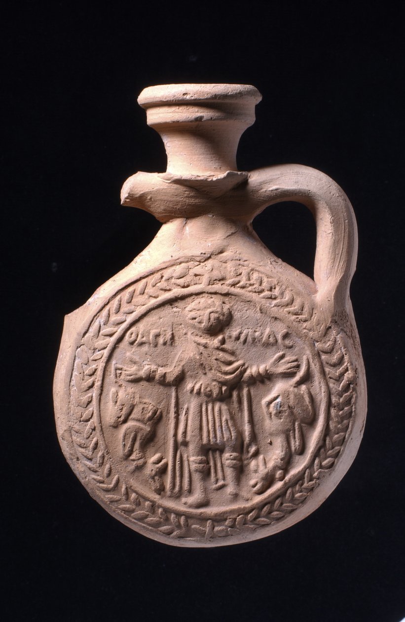 Frasco de peregrino asociado con el santuario de San Menas en Abu Mina, c.501-700 de Egyptian