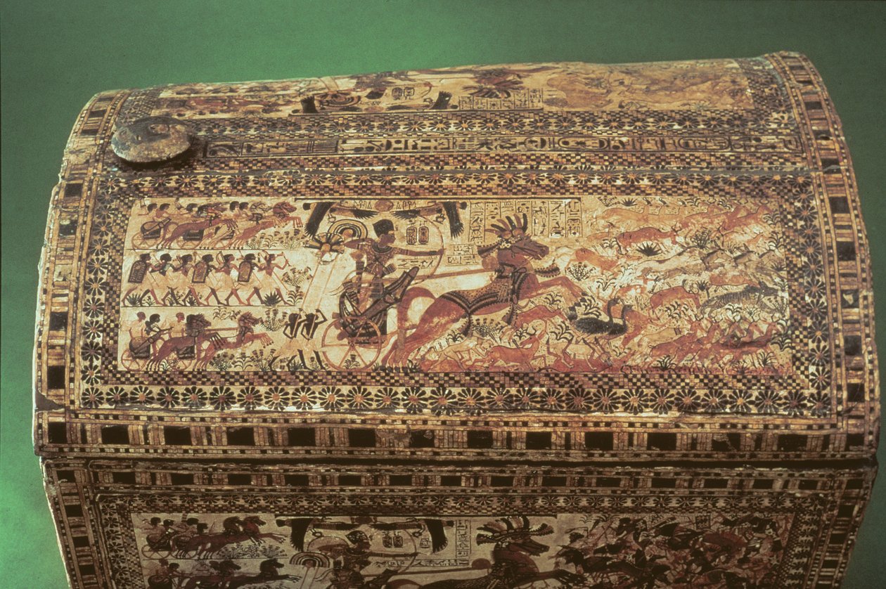 Detalle de un cofre de Tutankamón, Nuevo Reino, c.1340 a.C. de Egyptian 18th Dynasty
