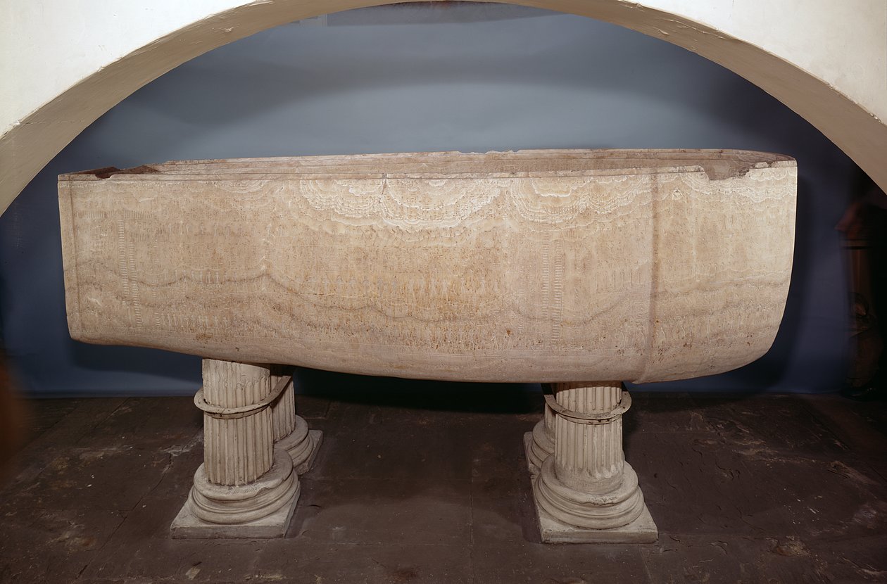 El sarcófago de Seti I, vista lateral, c.1300 a.C. (caliza) de Egyptian 19th Dynasty