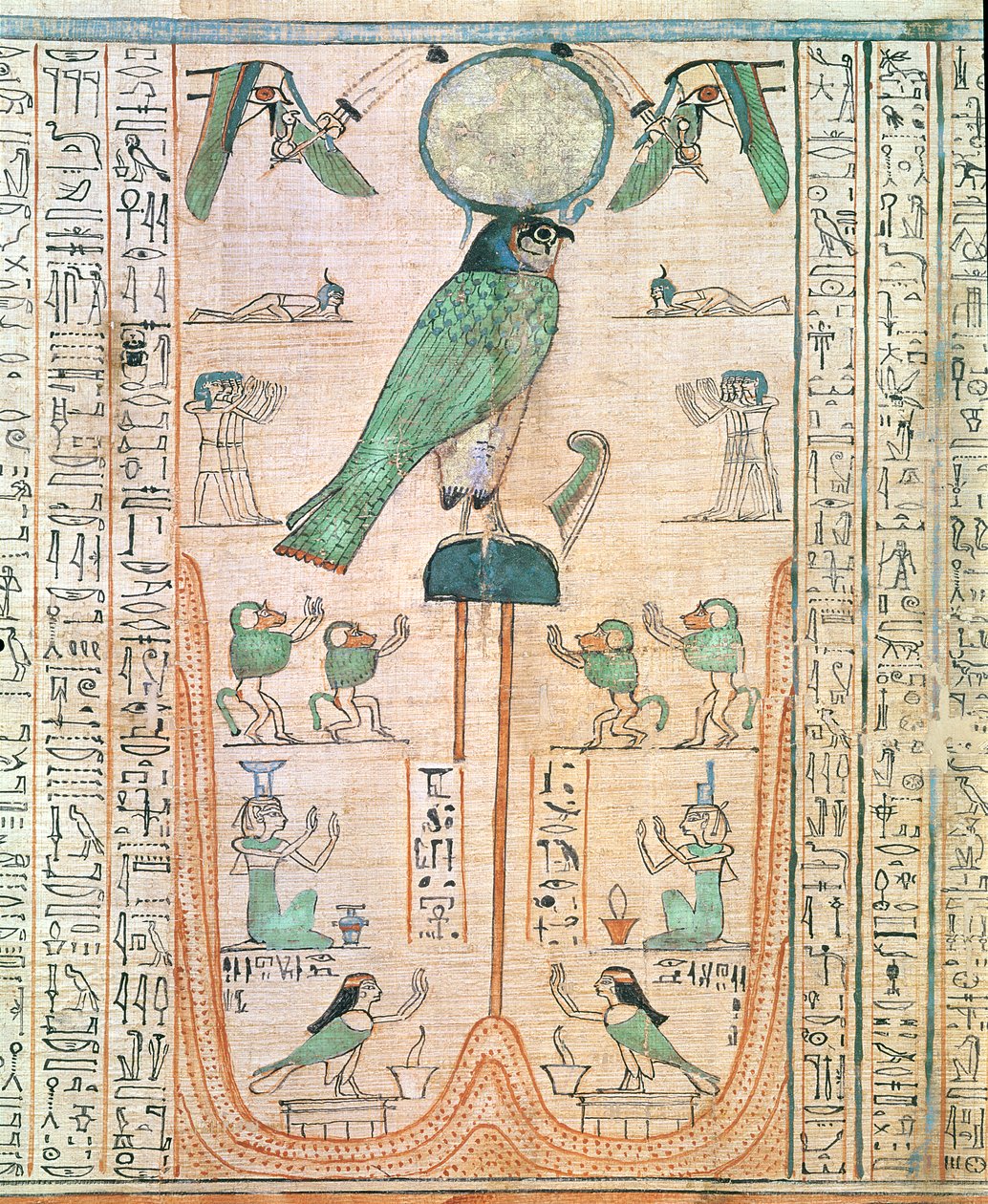 Adoración del Sol Naciente en forma del halcón Re-Horakhty, Nuevo Reino, c.1150 a.C. de Egyptian 20th Dynasty
