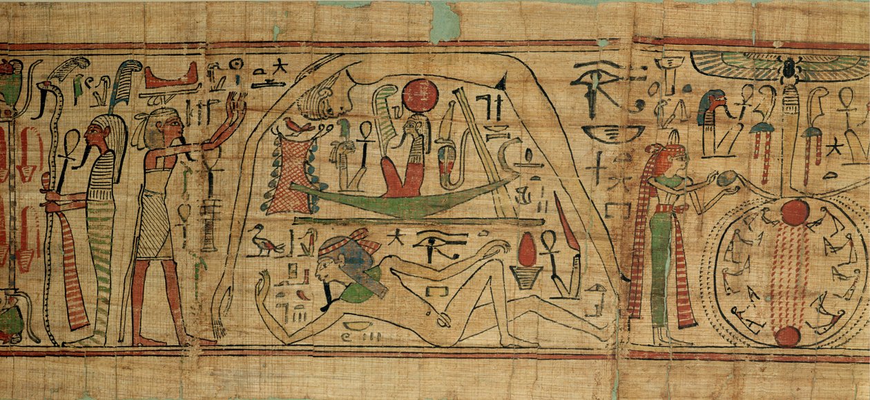 (detalle) del papiro de Nespakashuty que muestra al dios Geb (tierra) separado de su esposa, la diosa Nut (cielo) Período Intermedio Tercero de Egyptian 21st Dynasty