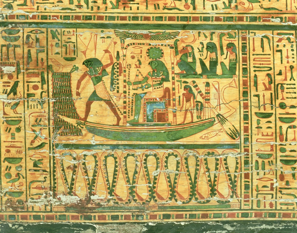 El viaje del dios Sol Re, (detalle) del ataúd interior de Nespawershefyt, Egipcio, Tercer Periodo Intermedio, 990-969 a.C. de Egyptian 21st Dynasty