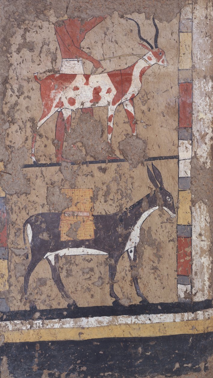 Antílope y asno transportando trigo de la tumba del general y canciller del rey Iti en El Ghebelen, cerca de Luxor. 2200-2000 a.C. (mural) de Egyptian