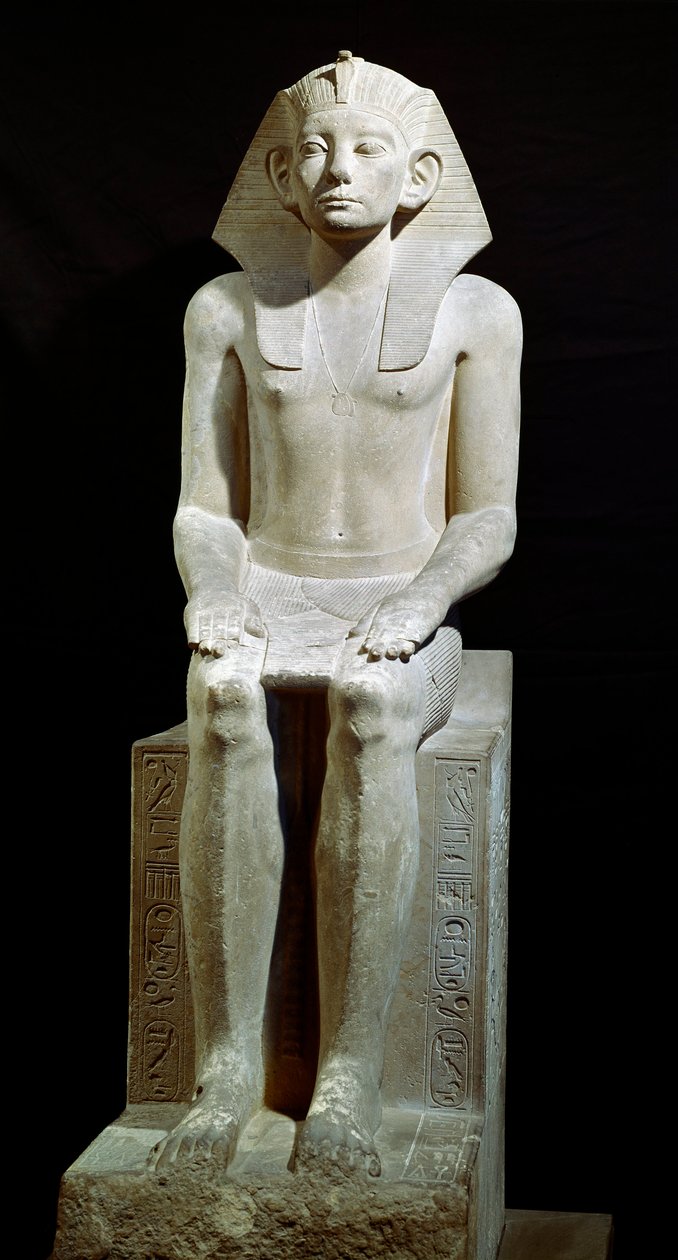 Antigüedad egipcia: estatua de piedra caliza del faraón Amenemhet (Amenemhat) III. XII dinastía. 1910 a.C. De Hawara. Dim. 160 cm El Cairo, Museo Egipcio de Egyptian 12th Dynasty